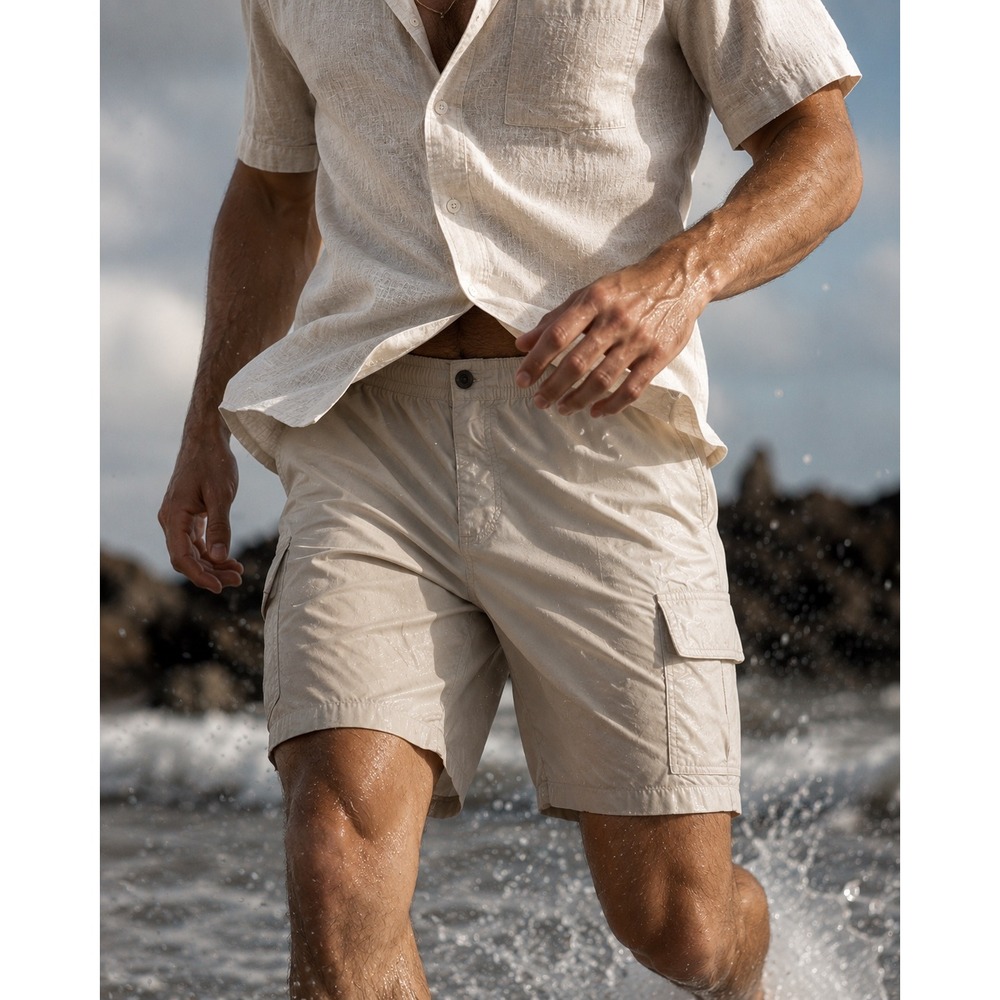 Haggar Mens Cargo Shorts 40 Stone Beige Elastic Waist Cotton‎ Utility Hiking